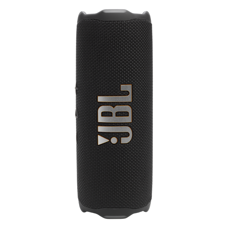 Black JBL Flip 7 portable Bluetooth speaker with JBL logo.