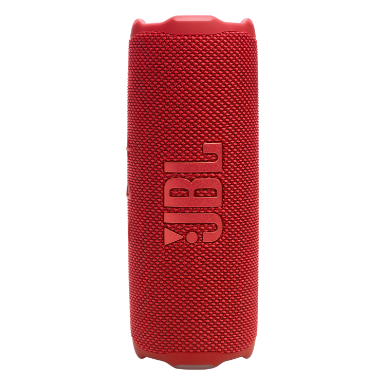 Red JBL Flip 7 portable speaker with textured surface and JBL logo.