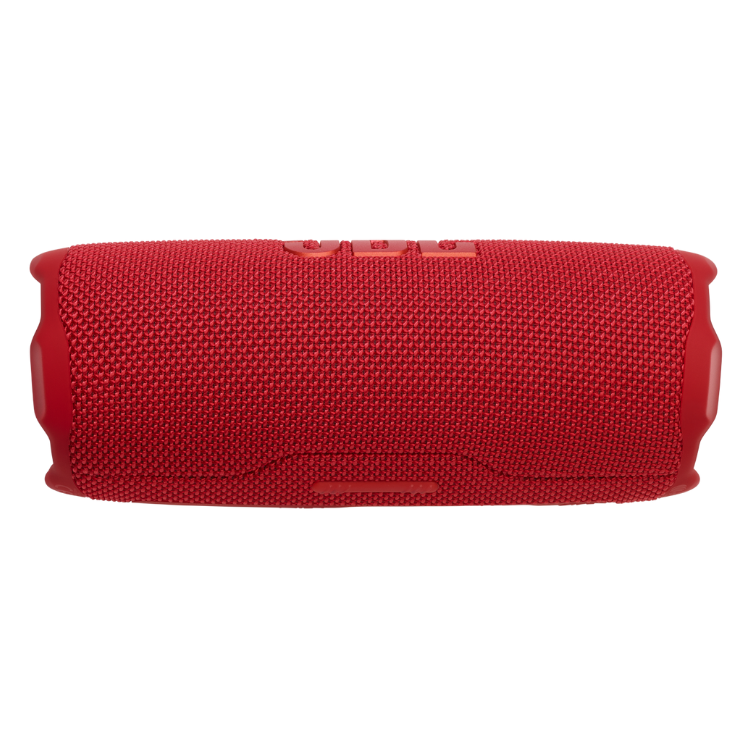 Red JBL Flip 7 portable speaker with textured surface.