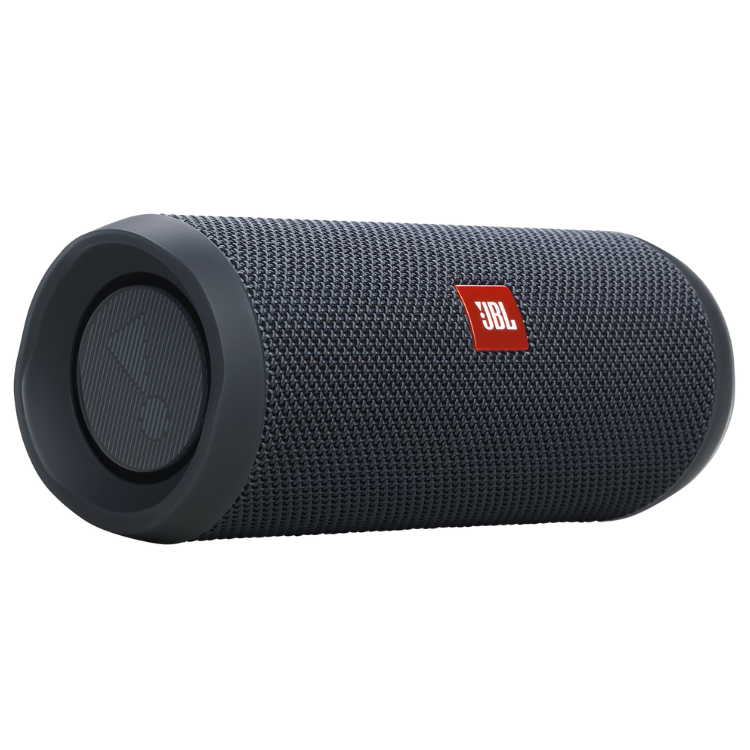 Black JBL Flip Essential 2 Bluetooth speaker with red logo.
