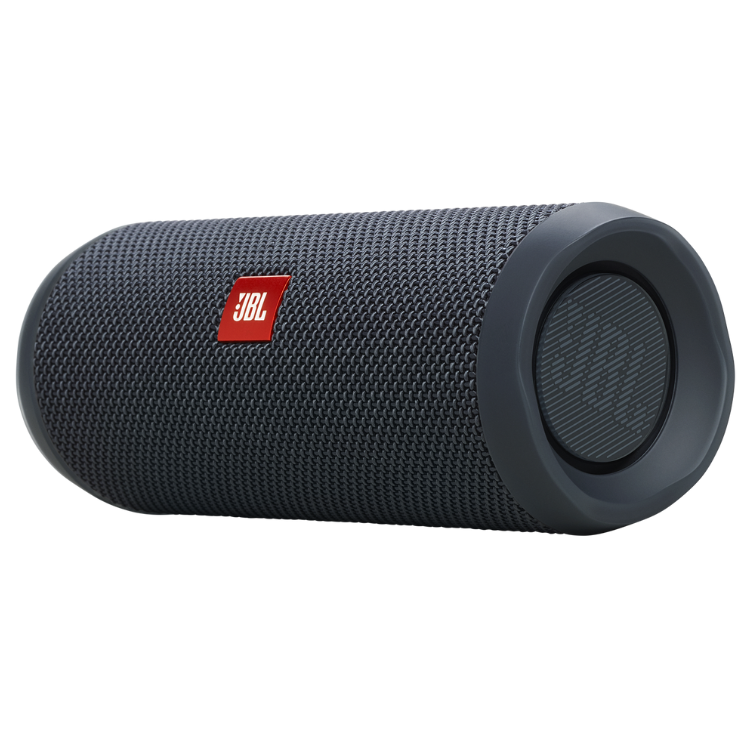 Black JBL Flip Essential 2 Bluetooth speaker with red logo.
