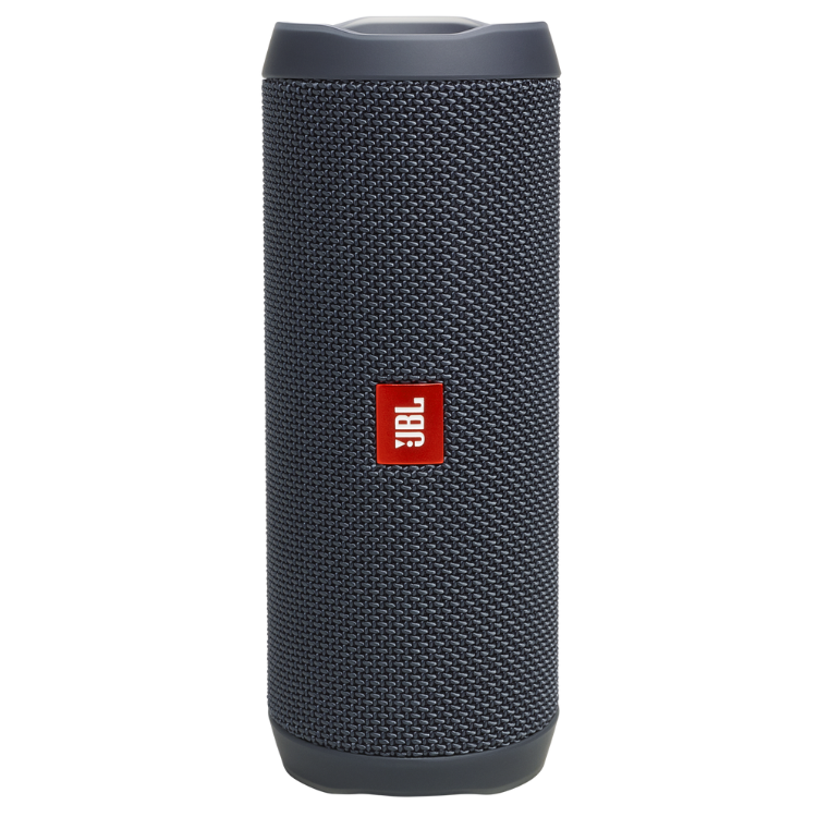 Black JBL Flip Essential 2 Bluetooth speaker with red logo.