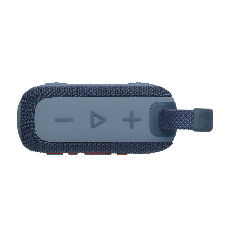 JBL Go 4 blue portable Bluetooth speaker with buttons and strap.