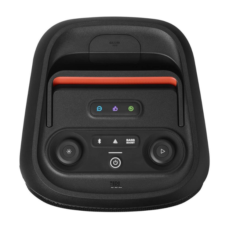Black JBL PartyBox Club 120 speaker control panel with buttons.