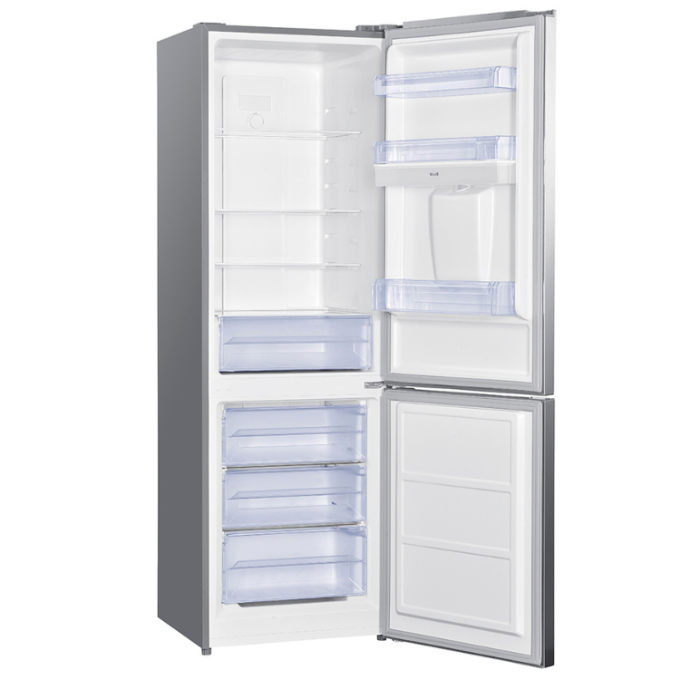 Jocel JC293ID inox fridge open, 291L, No Frost, stainless steel finish.