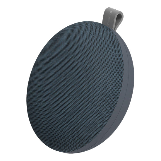 Grey portable Bluetooth speaker, Devia Kintone Series, fabric exterior, 3W.