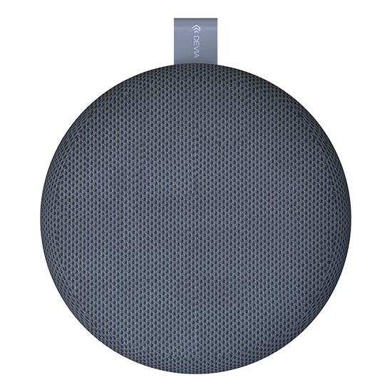 Grey portable Bluetooth speaker, Devia Kintone Series, fabric exterior.