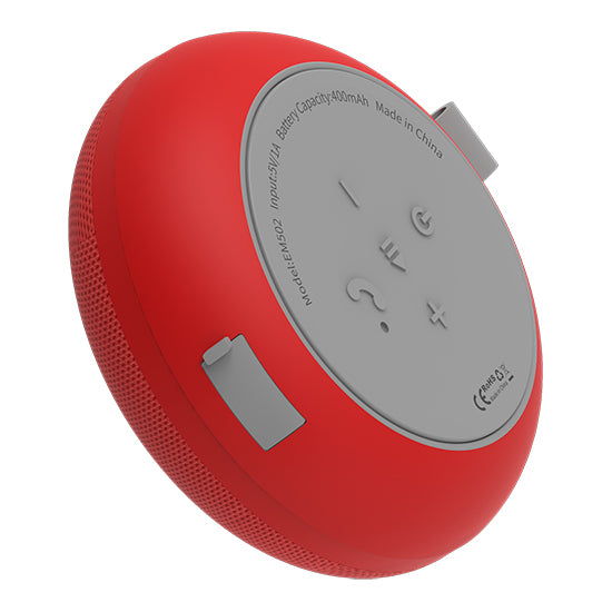 Red portable Bluetooth speaker, Devia Kintone Series, fabric finish.
