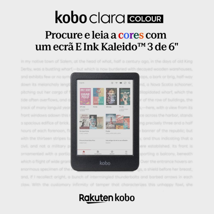 eReader Kobo Clara Colour, ecrã E Ink 6 polegadas, 16GB, Wi-Fi, branco.