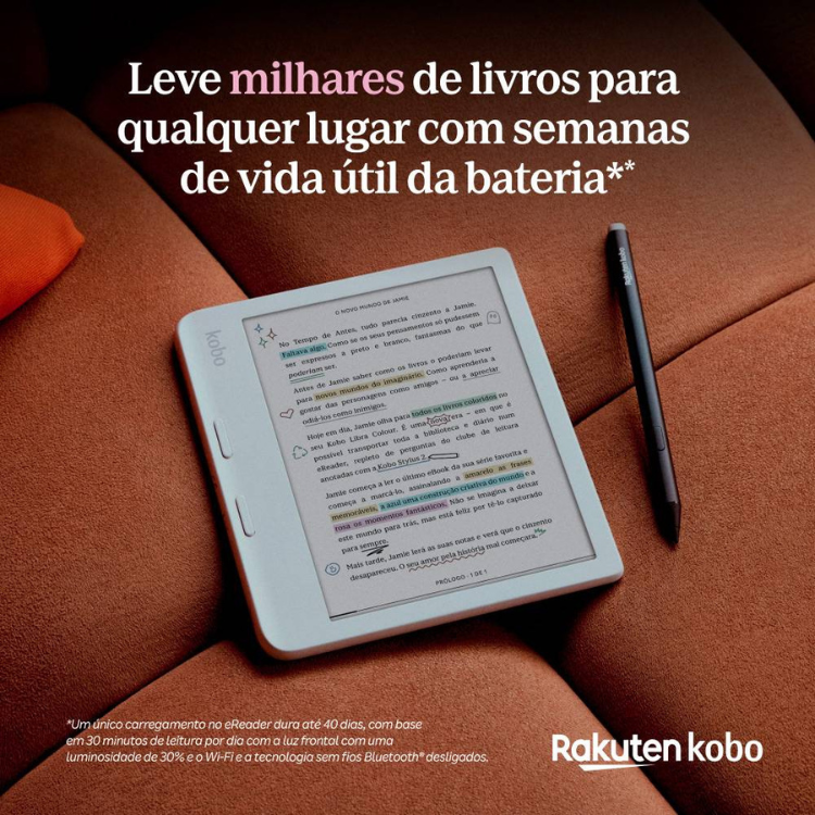 eReader Kobo Libra Colour, ecrã 7 polegadas, 32 GB, Wi-Fi, cor preta.
