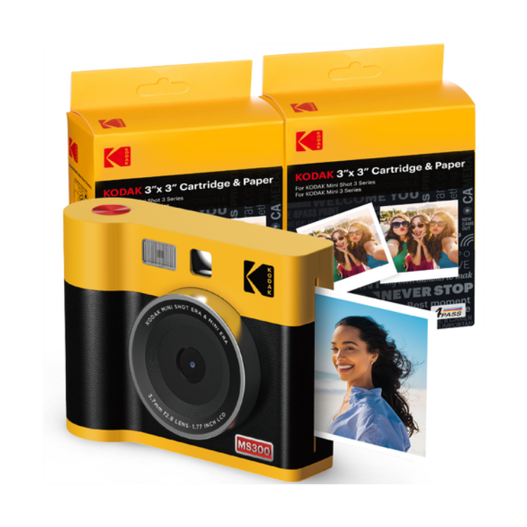Kodak Mini Shot 3 Era MS300 yellow instant camera with 2 cartridges