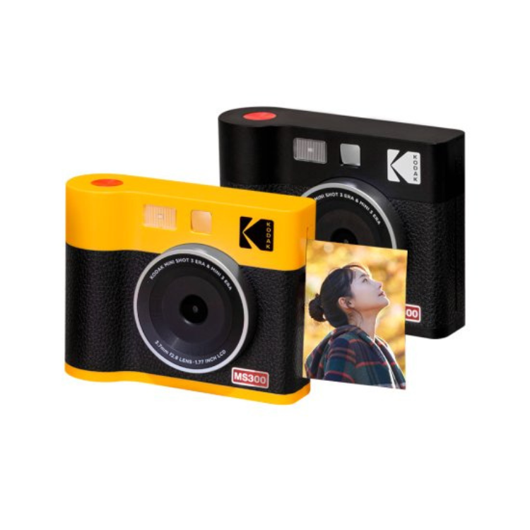 Kodak Mini Shot 3 Era MS300 yellow and black instant cameras with photo sample.