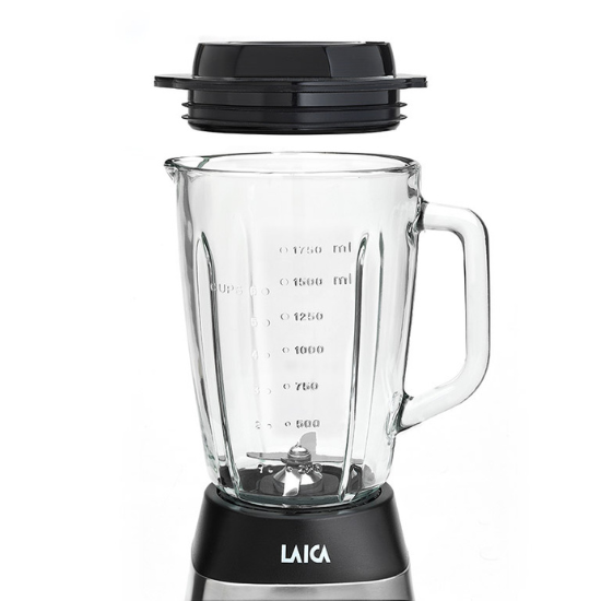 Laica blender with 1.75L clear glass jug and black base.