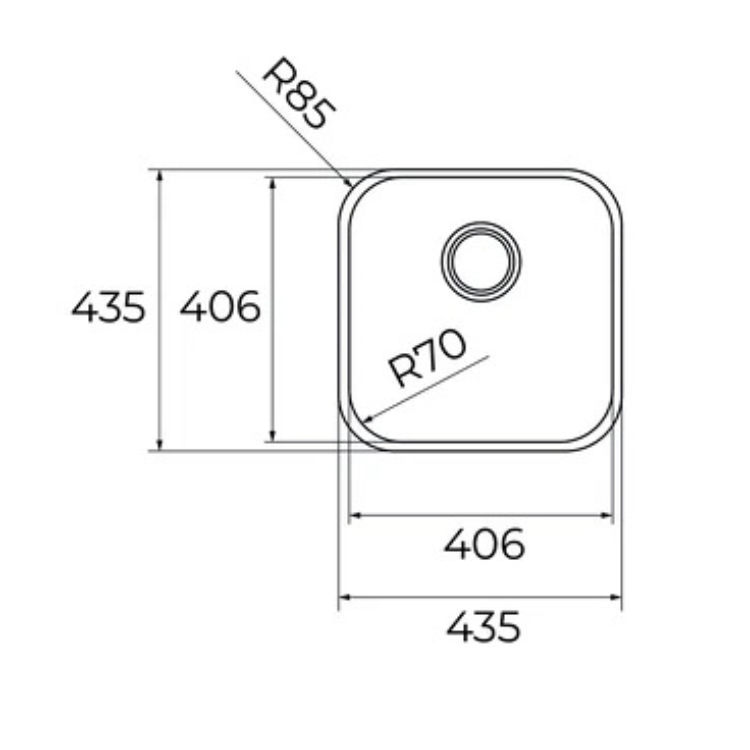 Lava-loiças Teka BE 40.40 1B Inox, dimensões: 435x406mm, R85 e R70, para instalação sob tampo.