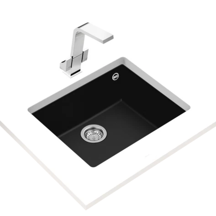 Lava-loiças Teka Square 50.40 TG preto com torneira de aço inoxidável.