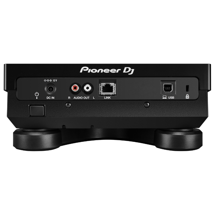 Black Pioneer DJ XDJ-700 professional media player rear panel with ports.