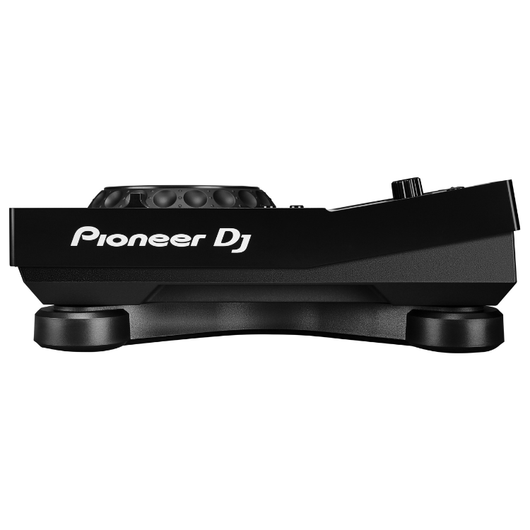 Black Pioneer DJ XDJ-700 professional DJ player, side view.
