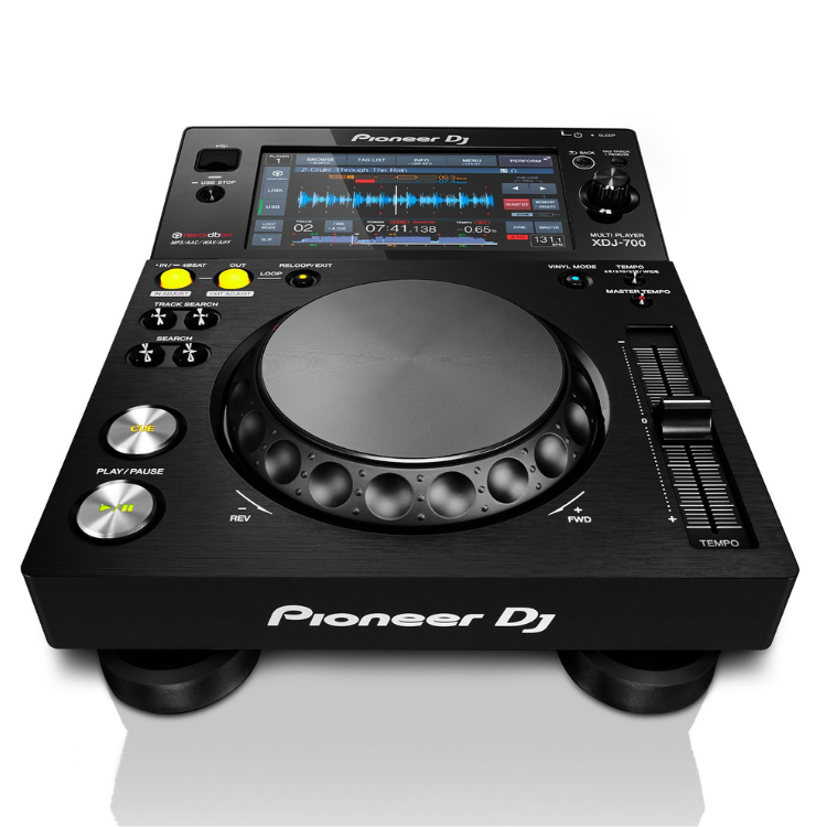 Black Pioneer DJ XDJ-700 professional DJ player with touchscreen display and controls.