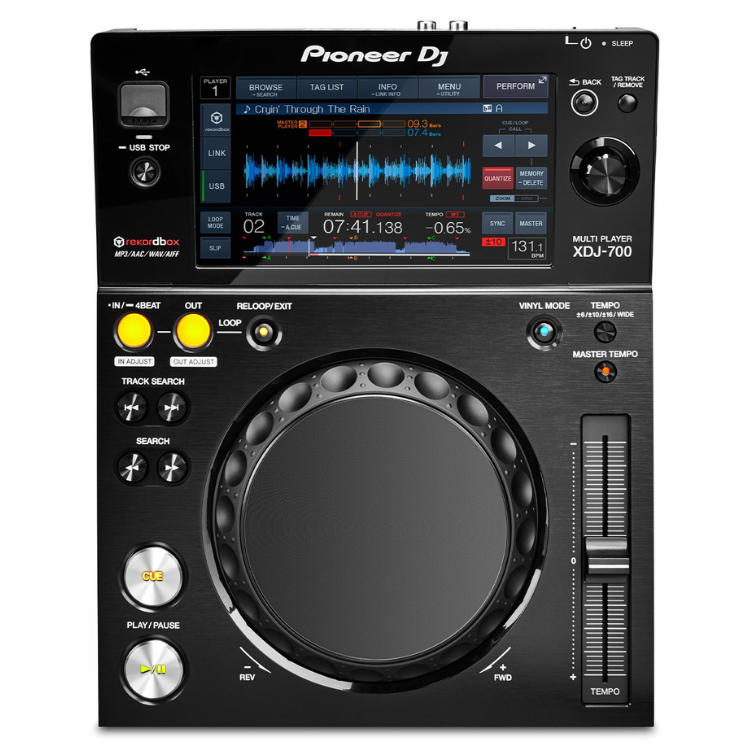Pioneer DJ XDJ-700 professional DJ player, black, with touchscreen display and control buttons.