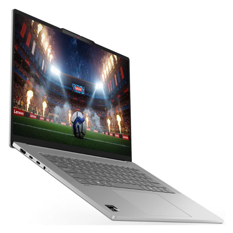Portátil Lenovo IdeaPad Slim 5 cinzento, 15.6 polegadas, com imagem de um campo de râguebi no ecrã.