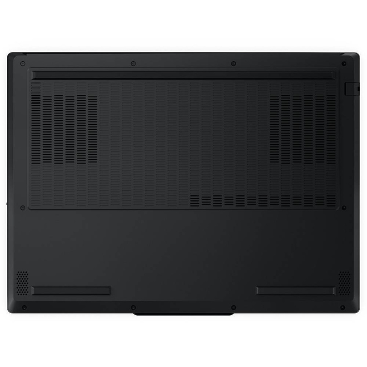 Black Lenovo Legion 5 laptop back view, vents and grills visible.