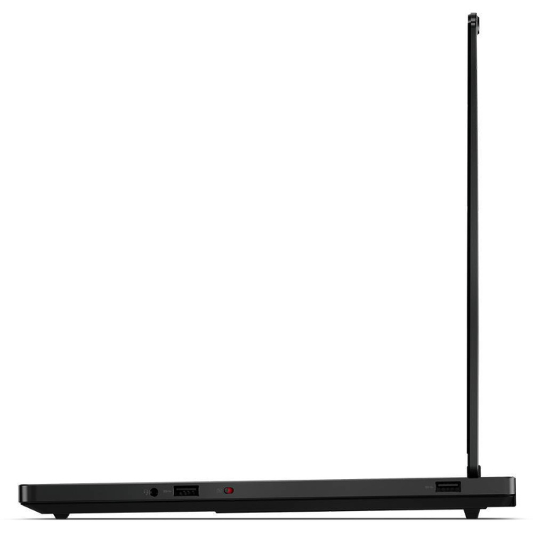 Black Lenovo Legion 5 laptop side view, 15.1" screen, ports on side.