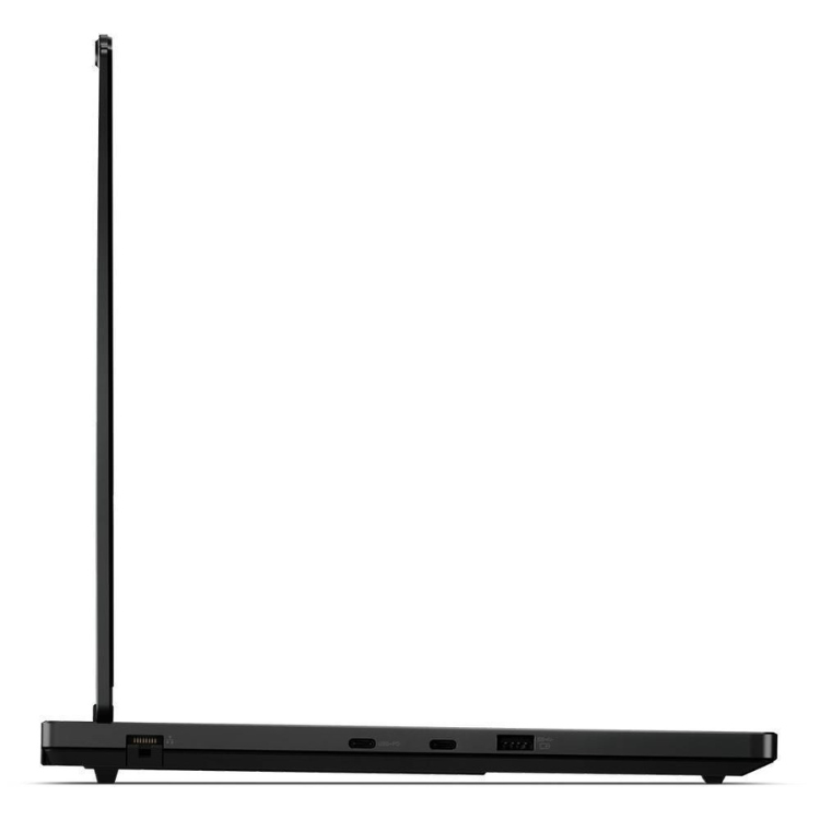 Black Lenovo Legion 5 laptop side view, 15.1" screen, ports on side.