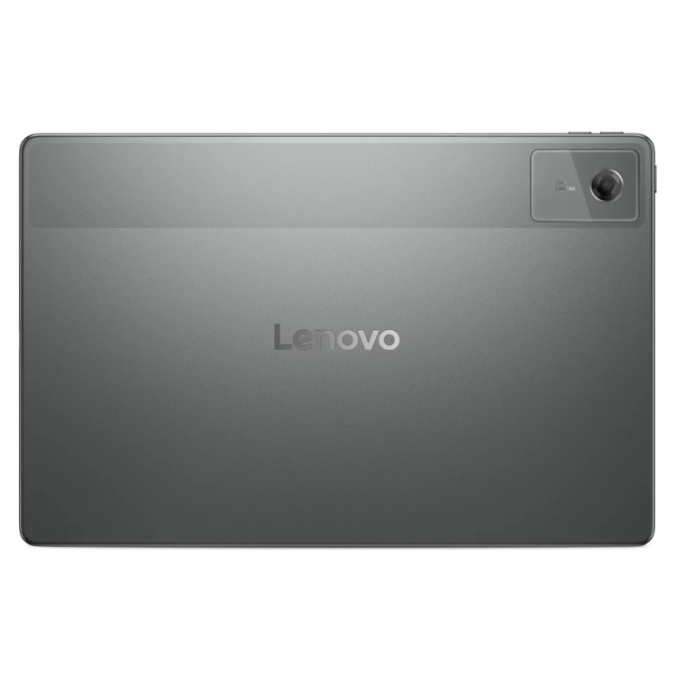 Tablet Lenovo cinzento, 12.1 polegadas, marca Lenovo visível no verso.