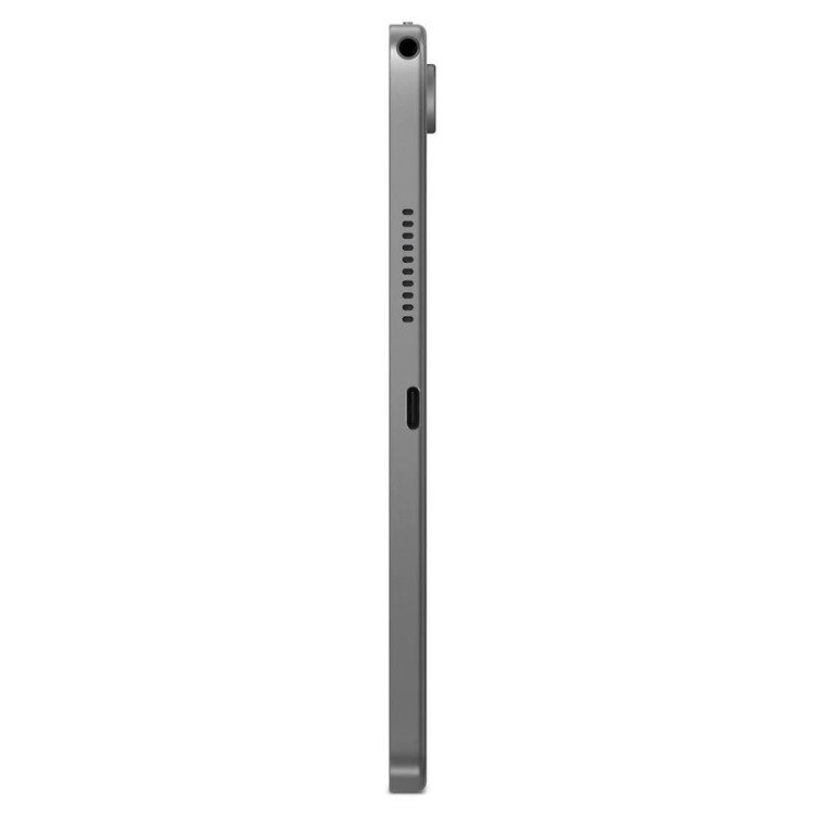 Tablet Lenovo Tab TB311XU cinzento, lado direito com câmara, altifalantes e entrada USB.