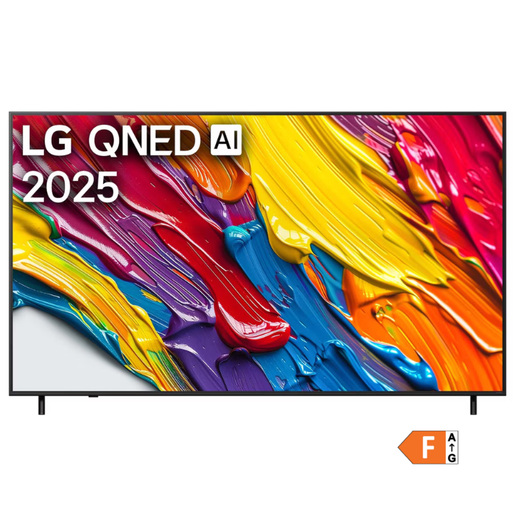 TV LG QNED 50" 4K, com pintura colorida na tela e logótipo LG QNED AI 2025.