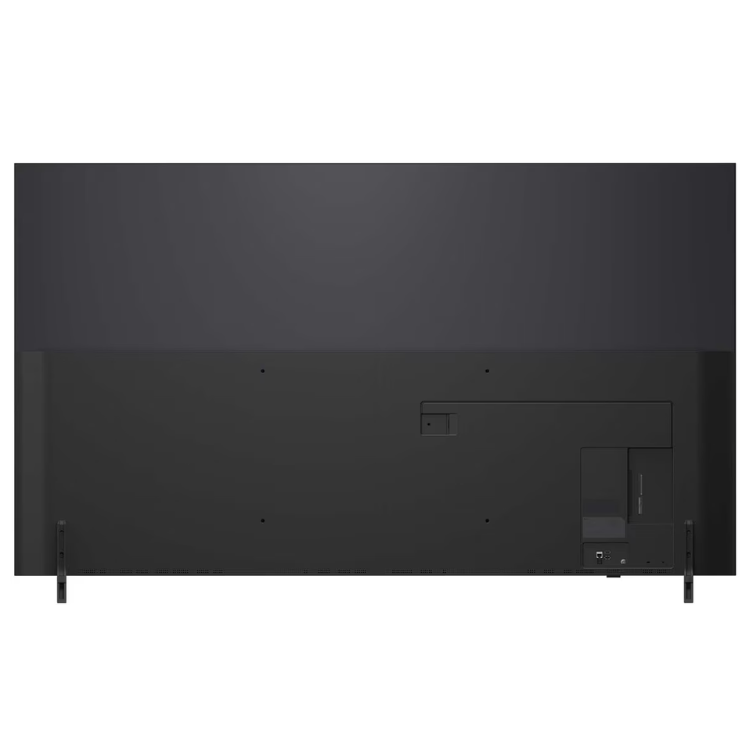 Parte de trás da televisão LG QNED82 série 2024, preto, com entradas e suporte.