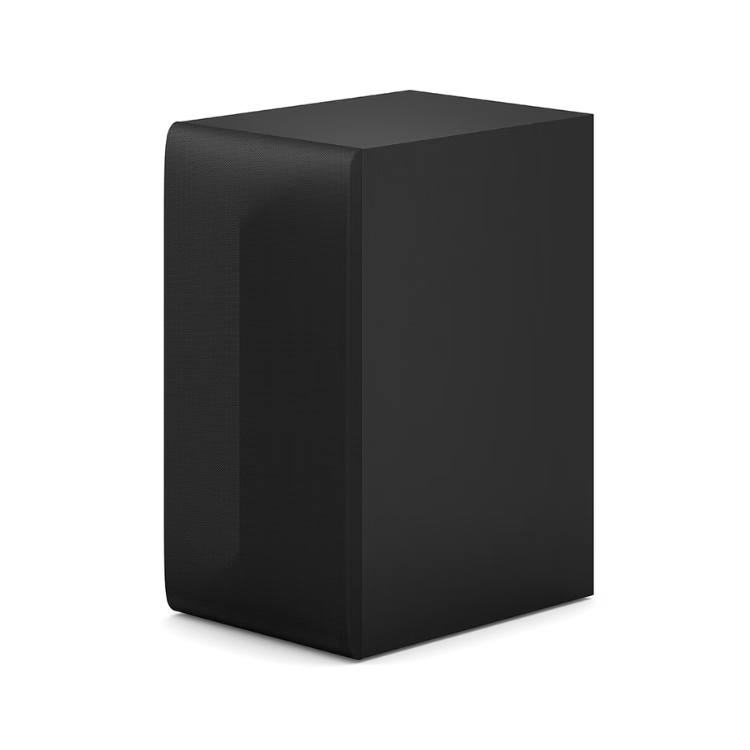 Black LG soundbar, matte finish, rectangular shape.