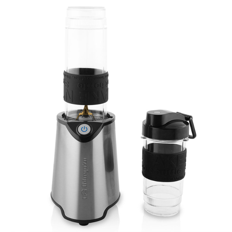 Orbegozo 0.57L 300W blender with clear pitcher and black accents, silver base, and travel bottle.