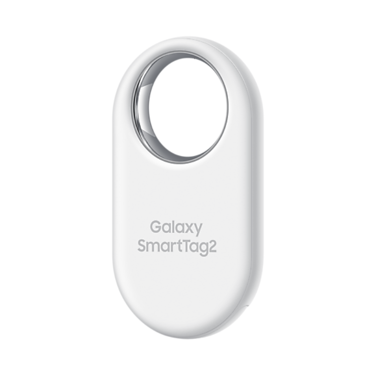 Localizador Samsung Galaxy SmartTag2 branco com furos para chaveiros.