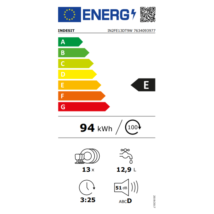 Máquina de Lavar Loiça Indesit IN2FE13DT9W 13 Conjuntos Branco