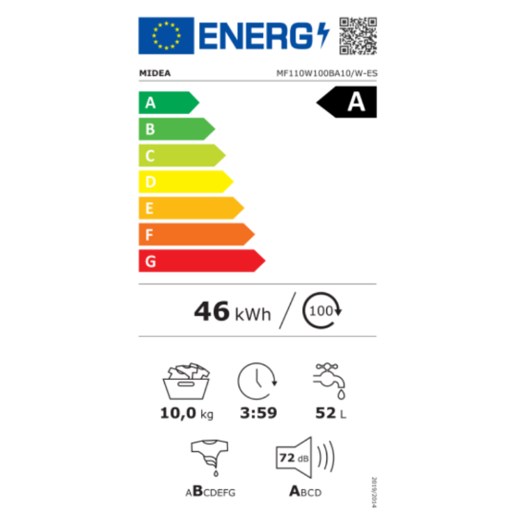 Midea MF110W100BA10W Waschmaschine 10kg 1400U/min Klasse A Weiß