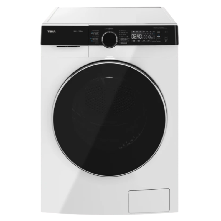 Teka WMK 81050 white front-loading washing machine with black panel and 10kg capacity.