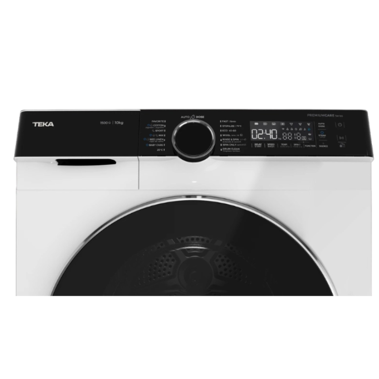 Teka WMK 81050 white washing machine with black control panel and 10kg capacity.