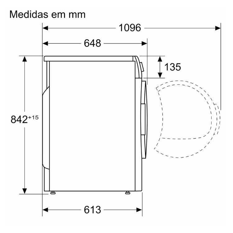 Bosch WQG245D0ES dryer dimensions diagram, 9Kg, measurements in mm.