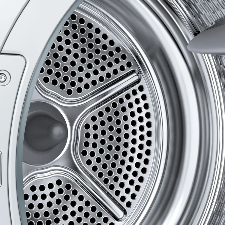 Bosch WQG245D0ES dryer drum with holes and grey interior components.