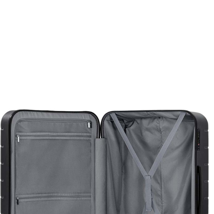 Mala de Viagem Xiaomi Luggage Classic Pro 26" cinzento, aberta mostrando o interior com 2 bolsos e correias de segurança.