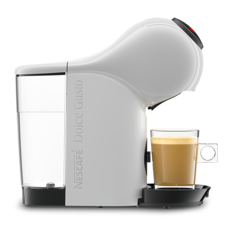 White Krups Dolce Gusto Genio S coffee machine with glass of coffee