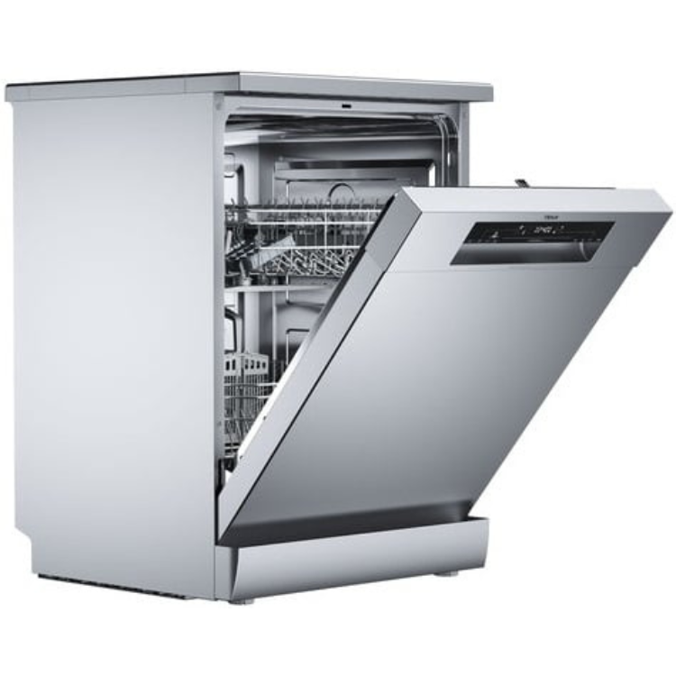 Teka DFS26650 stainless steel dishwasher, 13 place settings, open door showing interior.