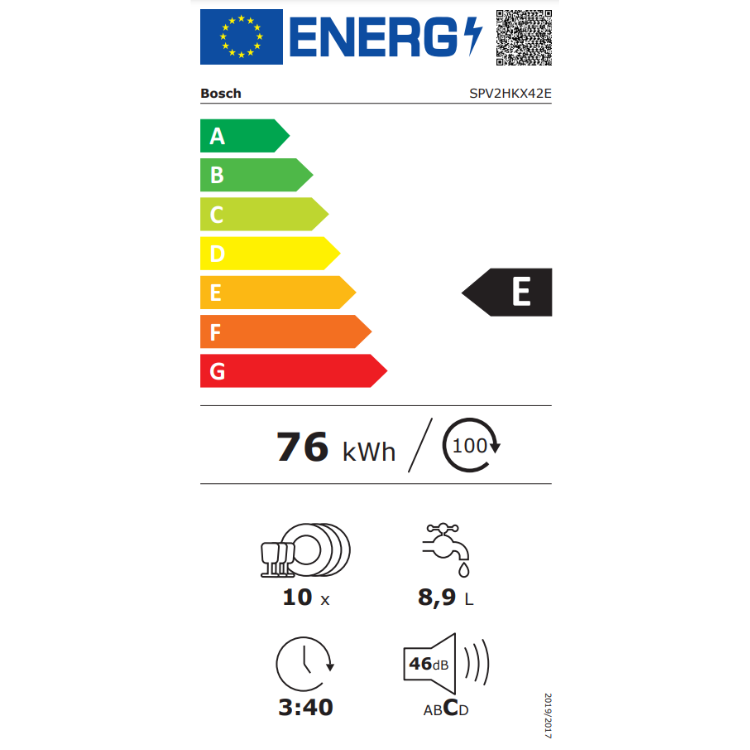 Máquina de Lavar Loiça de Encastre Bosch Serie 2 SPV2HKX42E 10 Conjuntos Branco