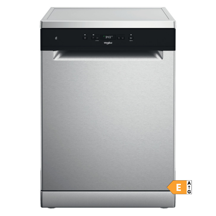 Máquina de lavar loiça Whirlpool W2FHD624X, 14 conjuntos, inox, painel preto, eficiência energética E.
