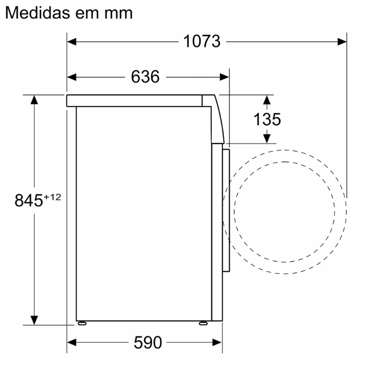 Balay 9Kg 1400RPM Class A washing machine dimensions diagram, white, 590x636mm, height 845mm.