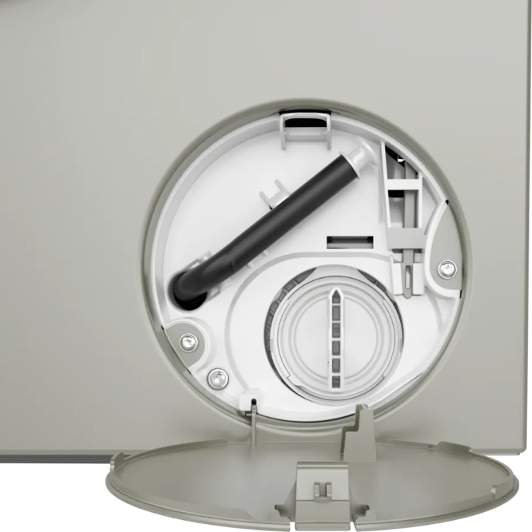 Bosch Serie 6 washing machine interior, 8Kg, stainless steel, open door showing drum and mechanism.