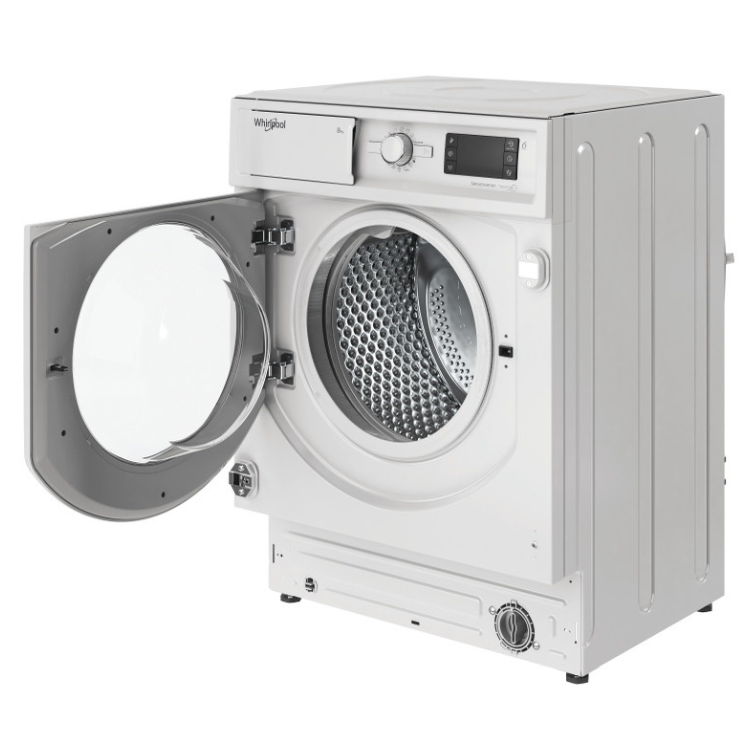 Whirlpool white front-loading washing machine with open door, 8kg, 1400RPM, Class C.
