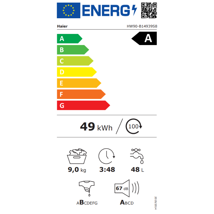Máquina de Lavar Roupa Haier HW90-B14939S8-IB 9Kg 1400RPM Classe A Branco