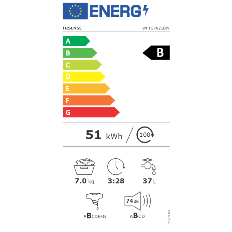 Hisense WF1G7021BW Waschmaschine 7kg 1200 U/Min. Klasse B Weiß